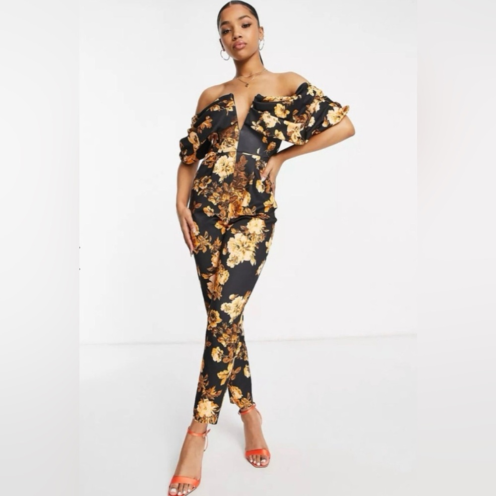 ASOS Black and Orange Floral Jumpsuit